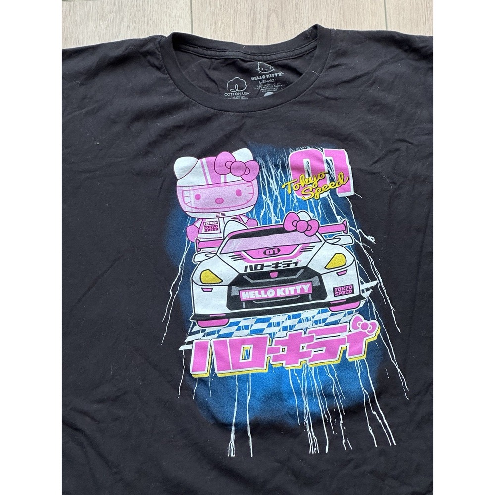 Hello Kitty Men's T Shirt Black Size XL Short Sleeve‎ JDM inspired Japan 🇯🇵